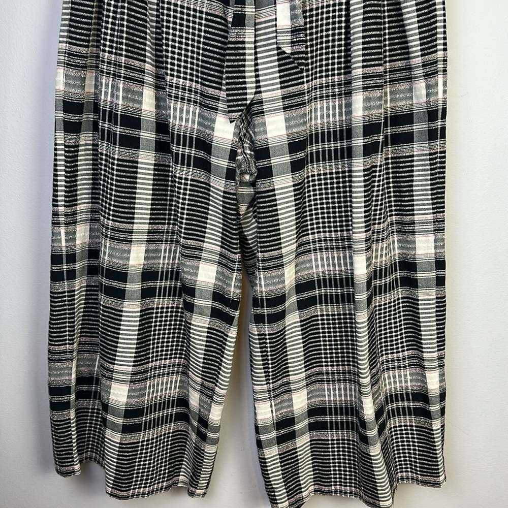 Anthropologie Luca Wide Leg Pant Sz 14 High Waist Pockets Cropped Plaid Textured - Picture 6 of 16